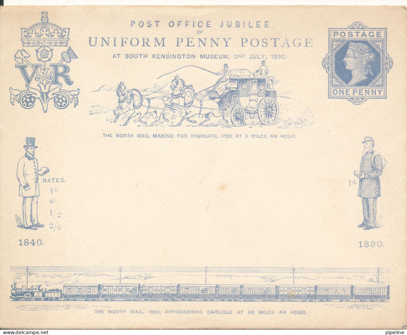 Great Britain Unused Postal Stationery 1890 Post Office Jubilee Uniform Penny Postage With Cachet - Postwaardestukken