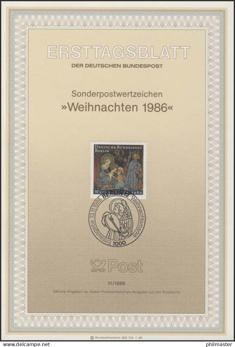 ETB 11/1986 Weihnachten - 1st Day – FDC (sheets)