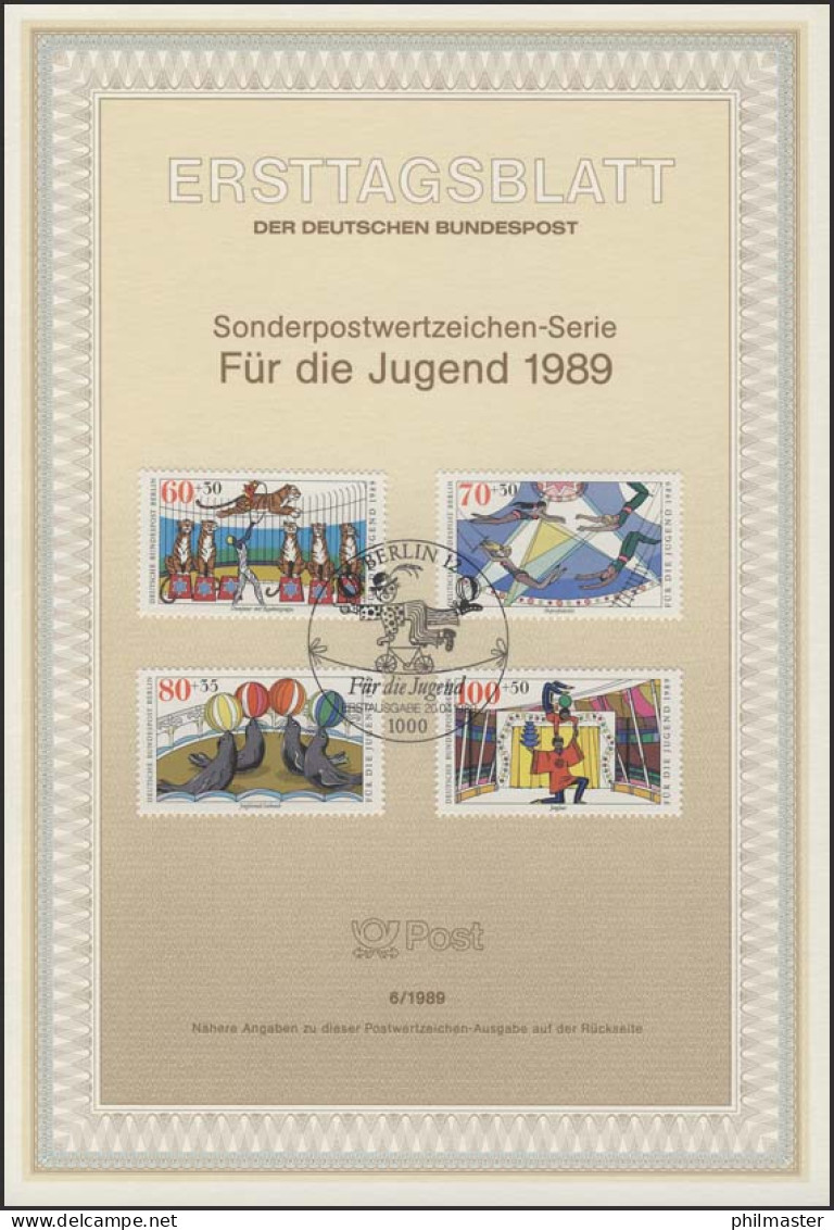 ETB 06/1989 Jugend, Zirkus, Dompteur, Jongleur - 1e Jour – FDC (feuillets)