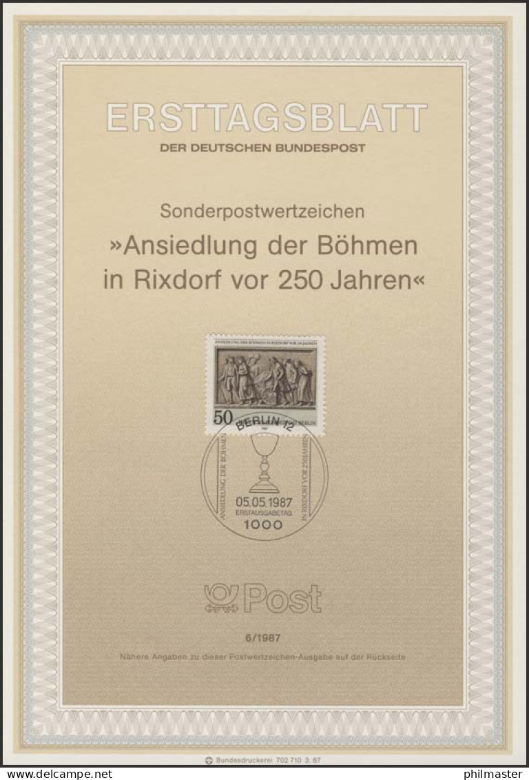 ETB 06/1987 Ansiedlung Der Böhmen In Rixdorf - 1er Día – FDC (hojas)