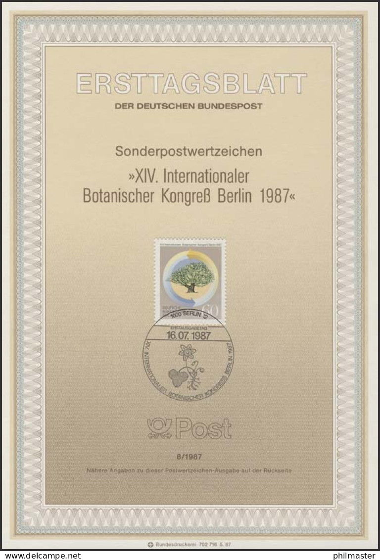 ETB 08/1987 Botanischer Kongreß - 1er Día – FDC (hojas)