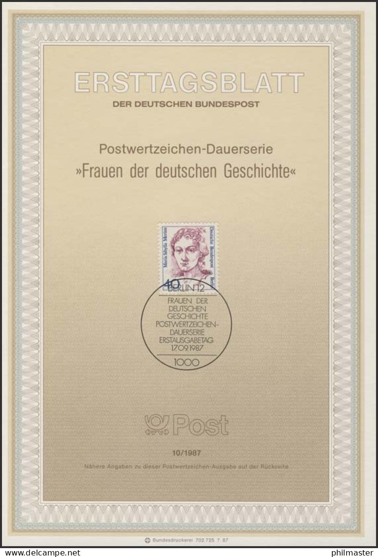 ETB 10/1987 Frauen, Maria Sibylla Merian, Malerin - 1. Tag - FDC (Ersttagblätter)