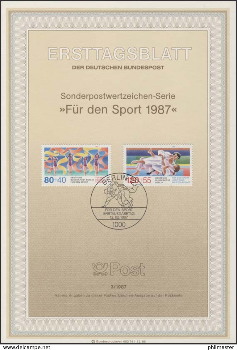 ETB 03/1987 Sport, Turnfest, Gymnastik, Judo - 1. Tag - FDC (Ersttagblätter)