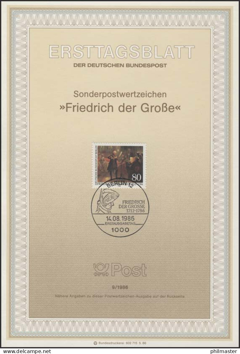 ETB 09/1986 König Friedrich Der Große Von Preußen - 1. Tag - FDC (Ersttagblätter)