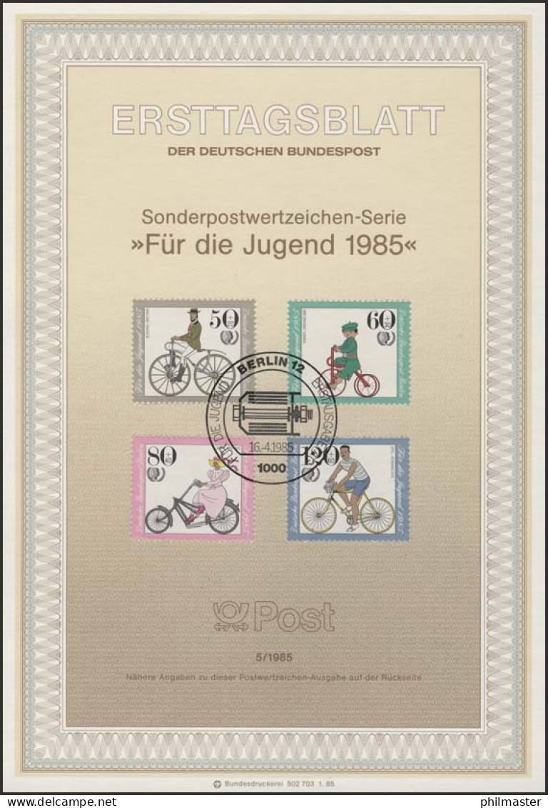 ETB 05/1985 Jugend, Fahrräder - 1e Jour – FDC (feuillets)