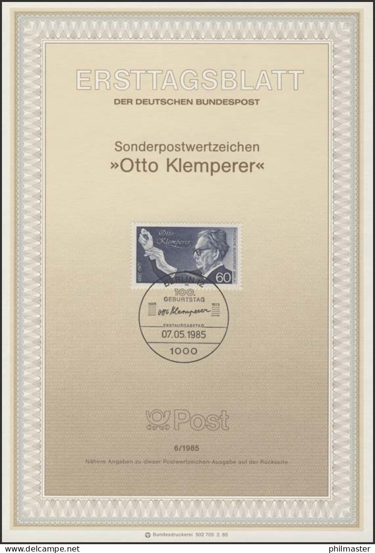 ETB 06/1985 Otto Klemperer, Dirigent - 1. Tag - FDC (Ersttagblätter)