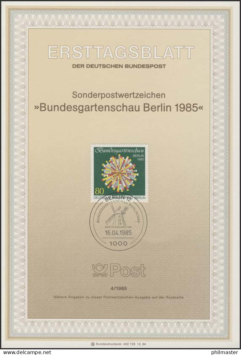 ETB 04/1985 Bundesgartenschau - 1st Day – FDC (sheets)