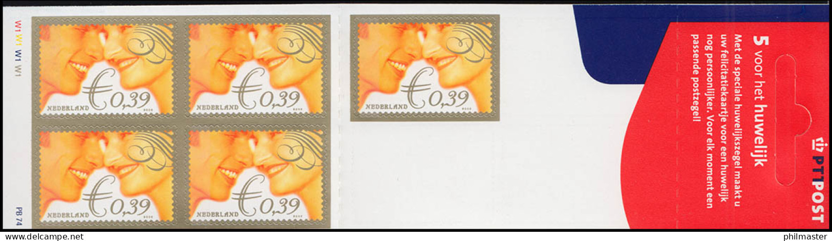 Markenheftchen PB 74 Hochzeit 2002 Mit 5x 1975 Selbstklebend, ** Postfrisch - Booklets & Coils