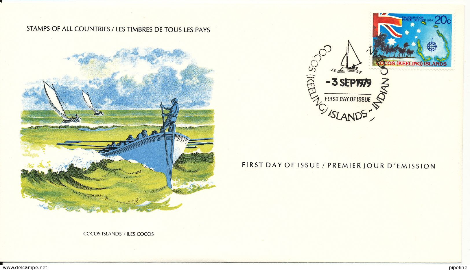 Cocos Keeling Islands FDC 3-9-1979 Inauguration Postal Service 1979 With Cachet - Cocoseilanden