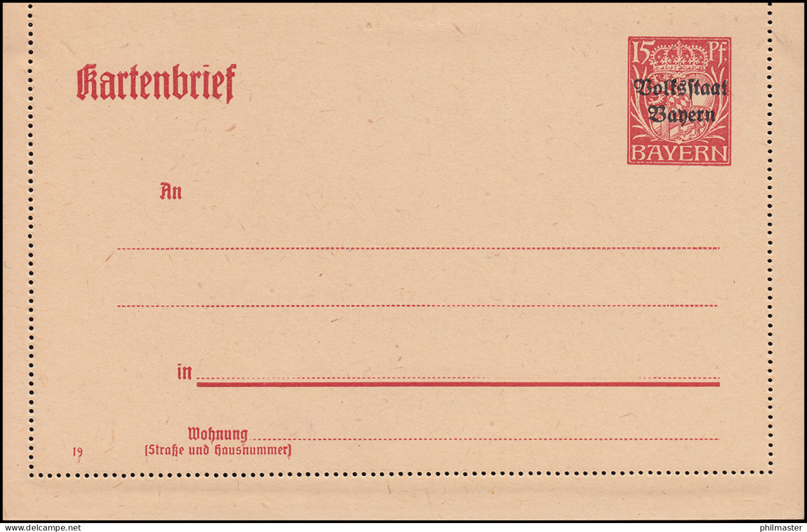 Bayern Kartenbrief K 8 Volksstaat 15 Pf Gelblich, Wie Verausgabt ** - Enteros Postales