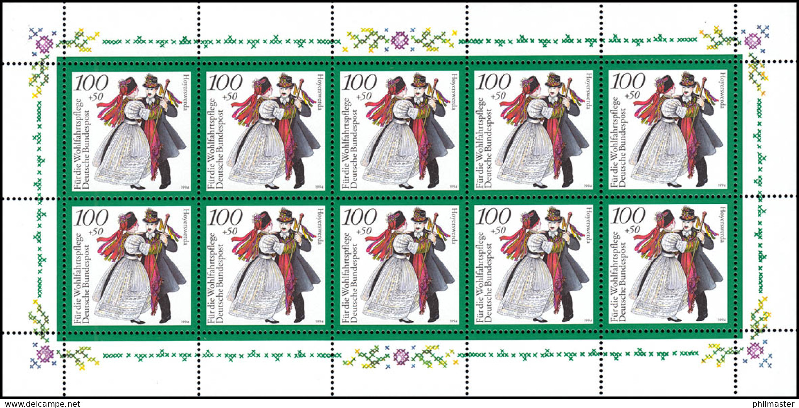 1760 Deutsche Trachten 100 Pf Hoyerswerda (Sachsen) - Kleinbogen ** - 1991-2000