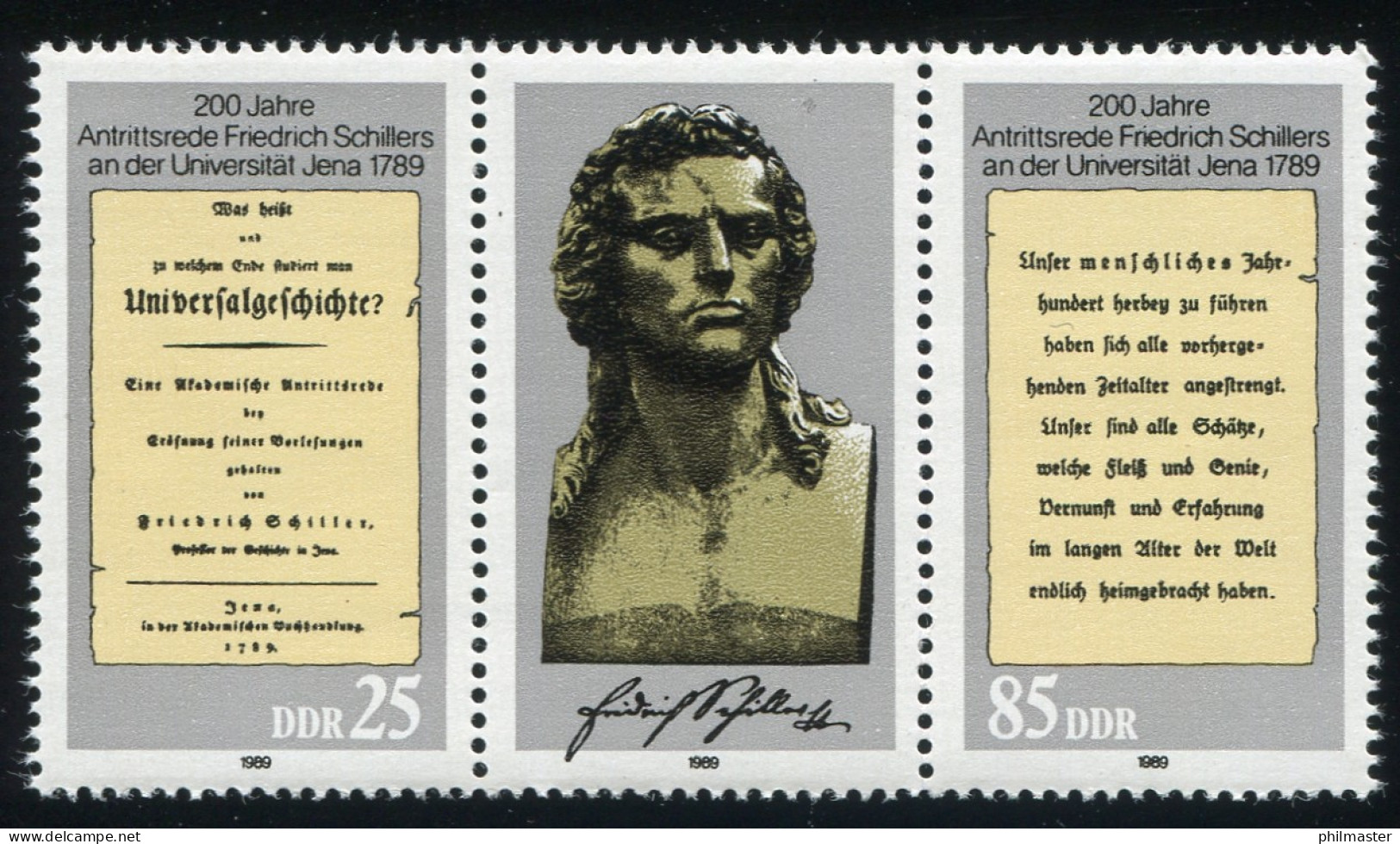 3254-3255 Schiller-Zusammendruck Mit PLF Im Zierfeld: Grauer Rasterfleck, ** - Abarten Und Kuriositäten