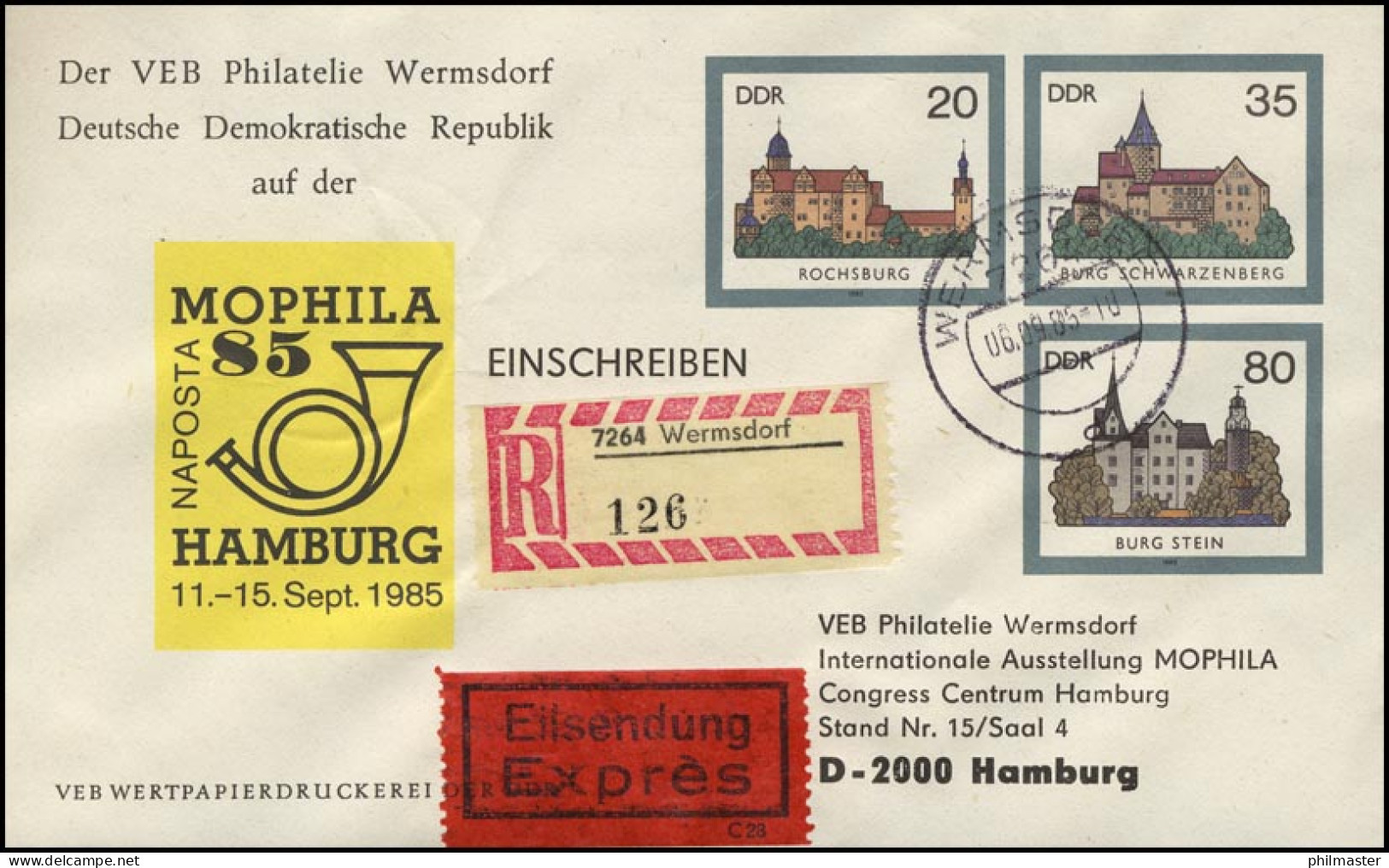 U 2 Burgen Der DDR 1985, Zudruck MOPHILA, R-Express-Brief Mit Ankunftstempel - Altri & Non Classificati