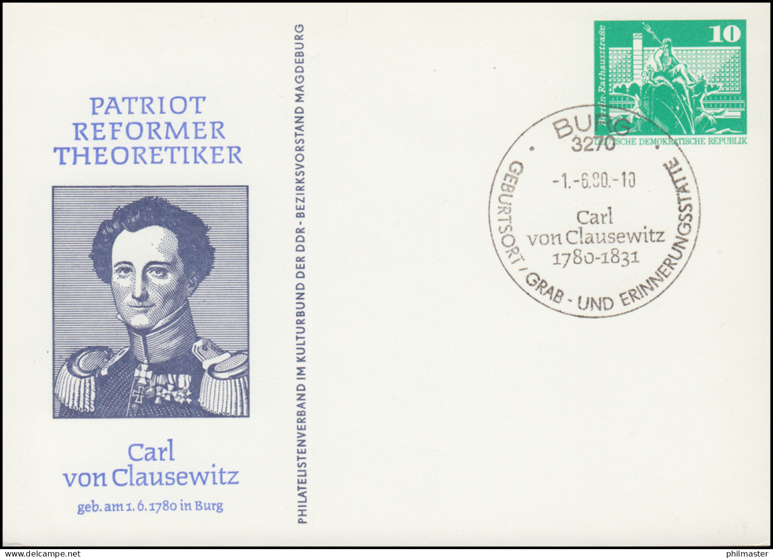 PP 15/14 Bauwerke 10 Pf Carl Von Clausewitz 1980, SSt BURG - Other & Unclassified