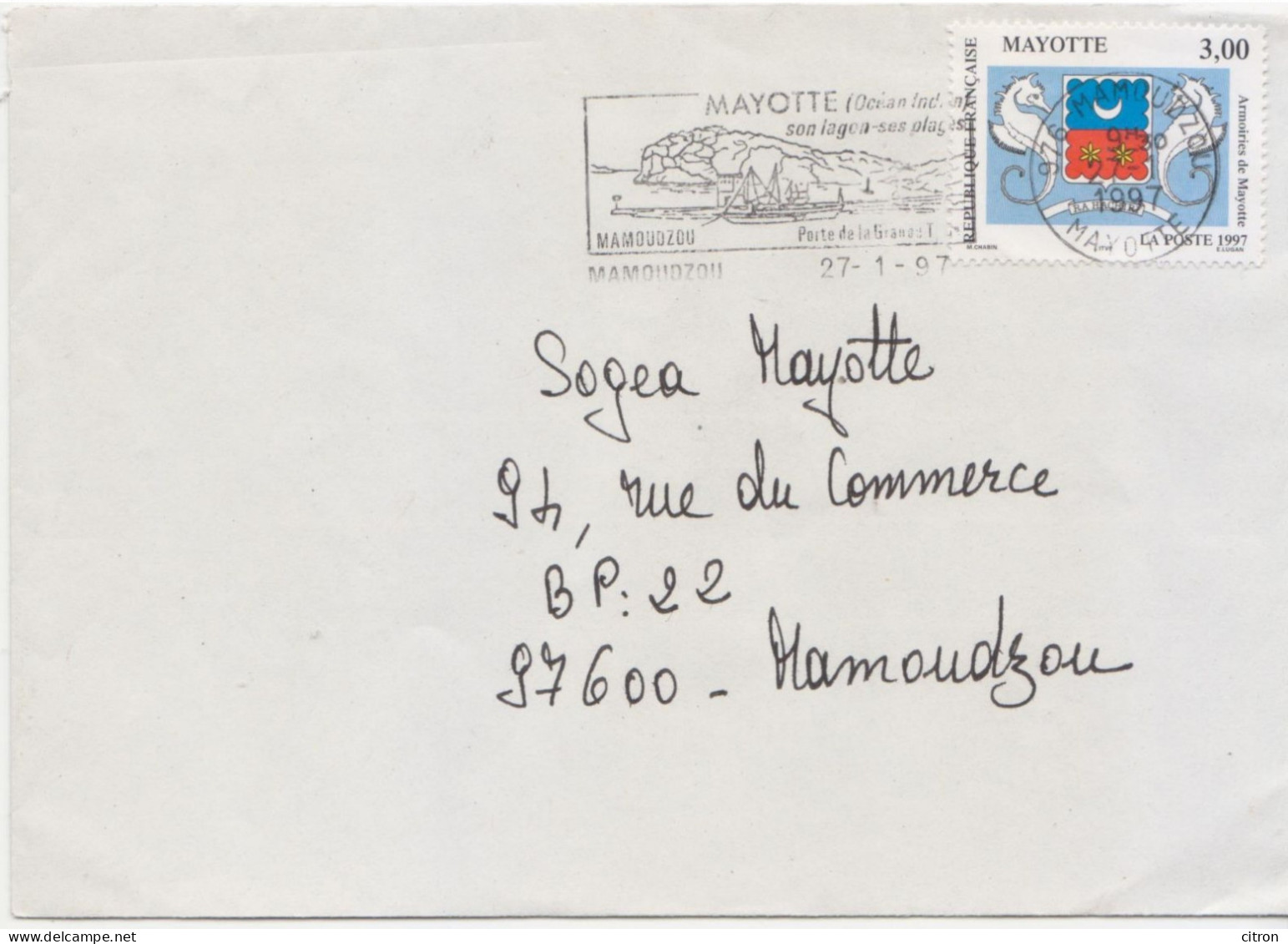 LOT 1581 MAYOTTE ENSEMBLE DE 16 PLIS OBLITERES, TIMBRES TOUS DIFFERENTS, OBLITERATIONS DIVERSES