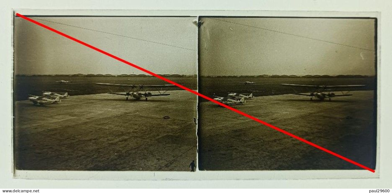 Photo Sur Plaque De Verre, Avion, Le Bourget, Piste, Hangard, Pelouse, Année 1930. - Diapositivas De Vidrio