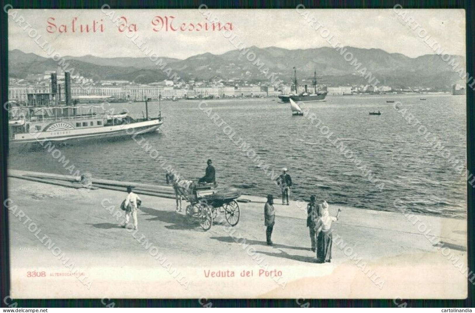 Messina Città Piroscafo Alterocca 3308 MACCHIA ABRASA Cartolina KVM0485 - Messina