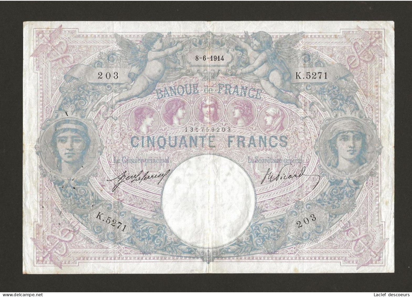 Billet De 50 Francs Bleu Et Rose. - ...-1889 Circulated During XIXth