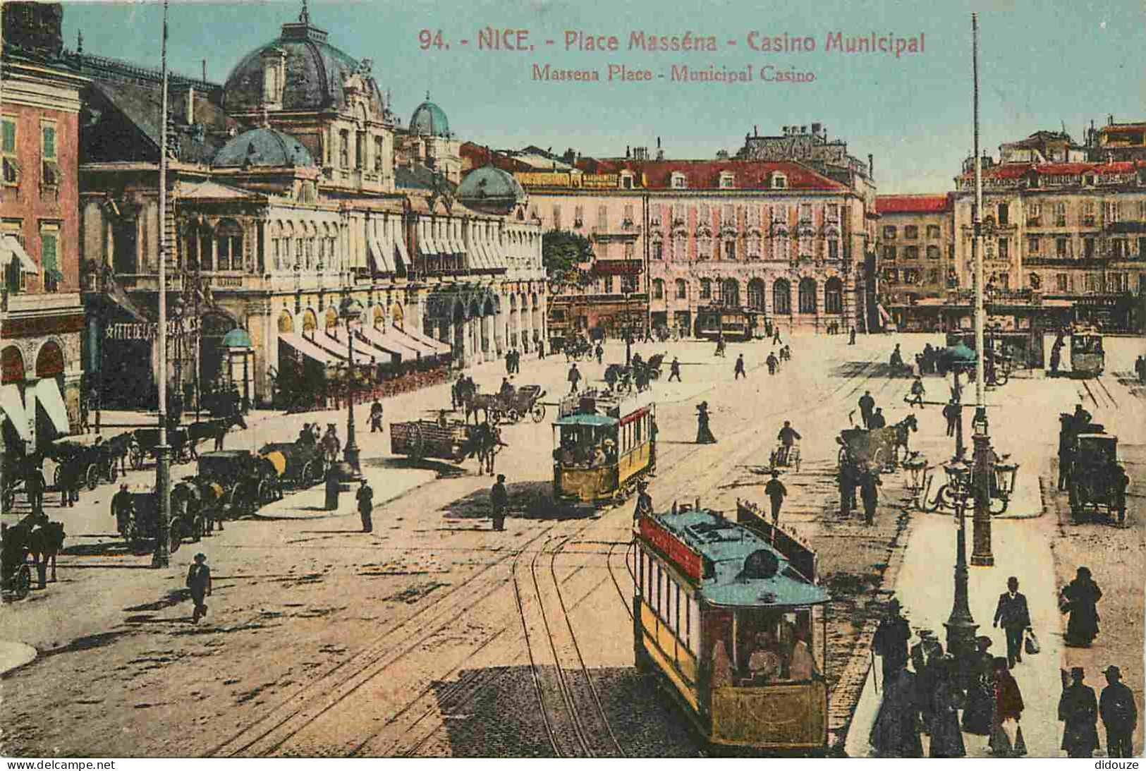 06 - Nice - Place Masséna - Casino Municipal - Animée - Tramway - Colorisée - Correspondance - CPA - Voyagée En 1926 - V - Straßenverkehr - Auto, Bus, Tram