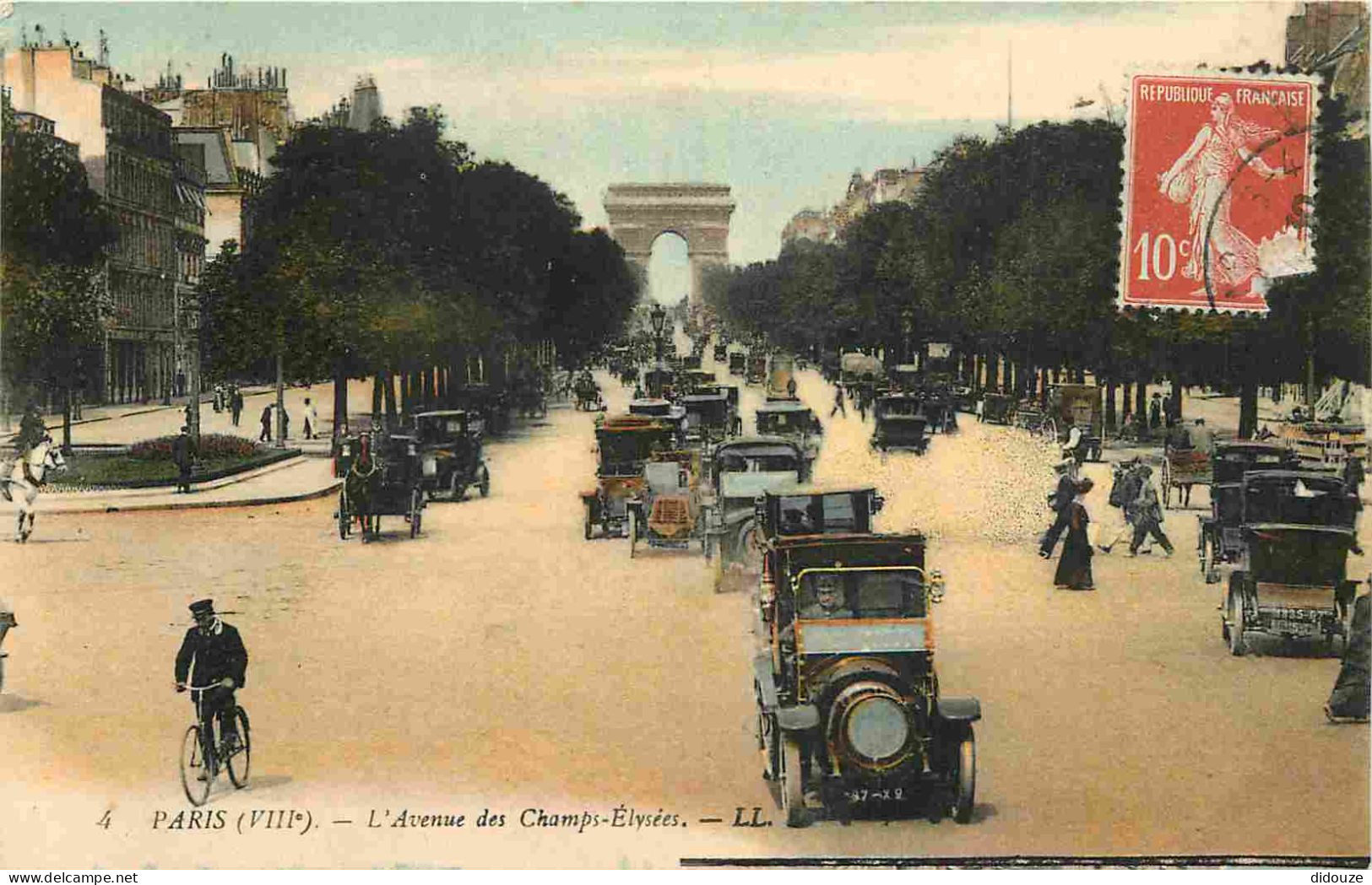 75 - Paris - Avenue Des Champs-Elysées - Automobiles - Colorisée - Correspondance - CPA - Oblitération Ronde De 1913 - V - Champs-Elysées