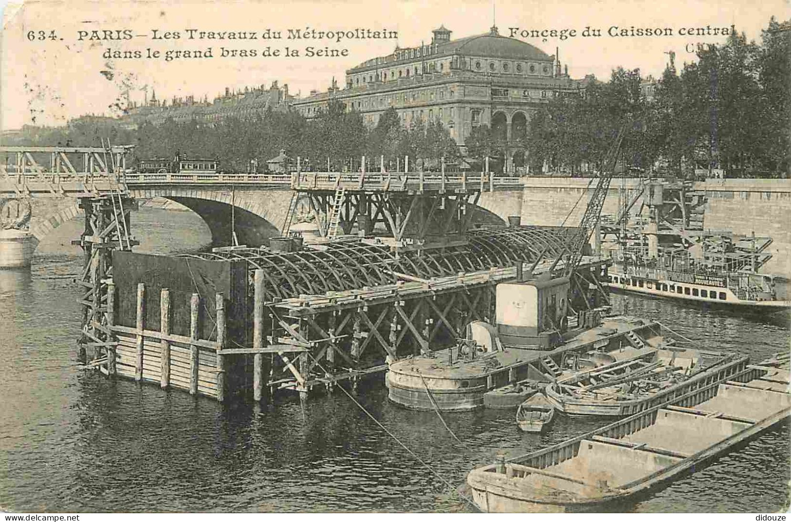 75 - Paris - Les Travaux Du Métropolitain Dans Le Grand Bras De La Seine - Fonçage Du Caisson Central - CPA - Oblitérati - Metro, Estaciones