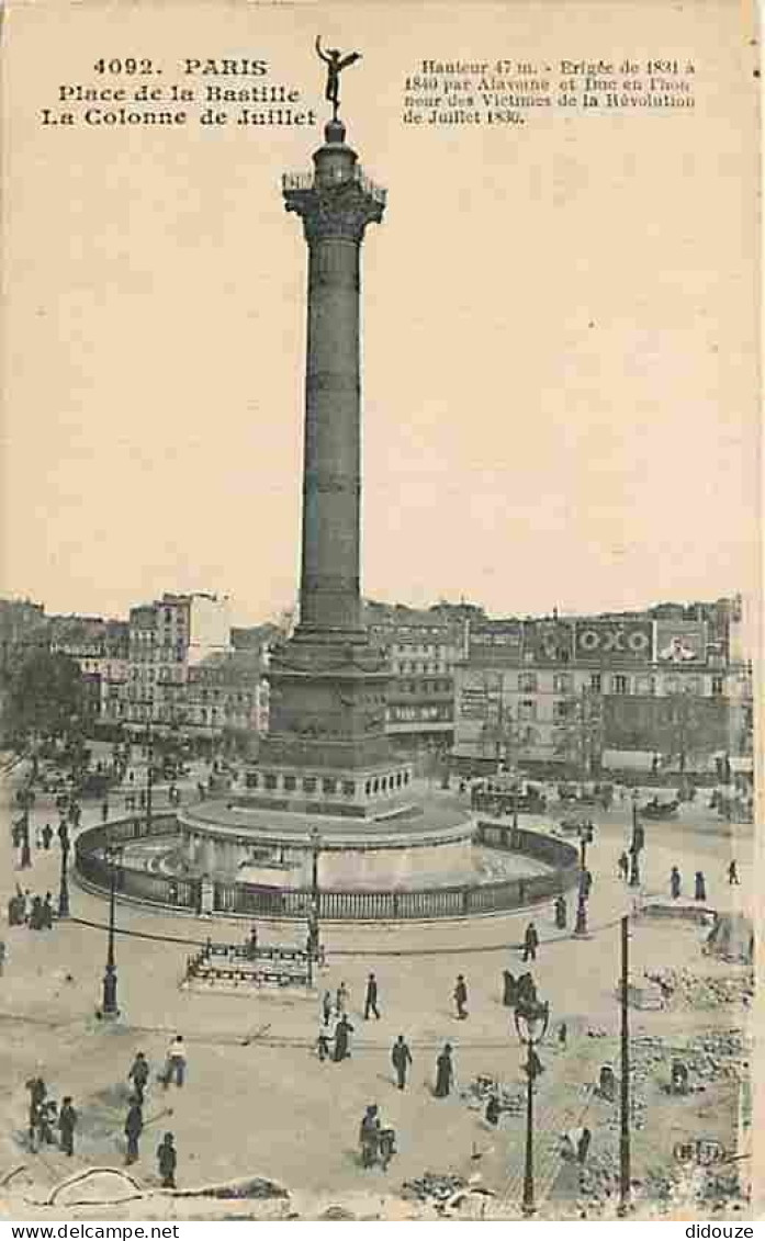 75 - Paris 11 - Place De La Bastille - La Colonne De Juillet - Animée - Oblitération Ronde De 1917 - CPA - Voir Scans Re - Arrondissement: 11