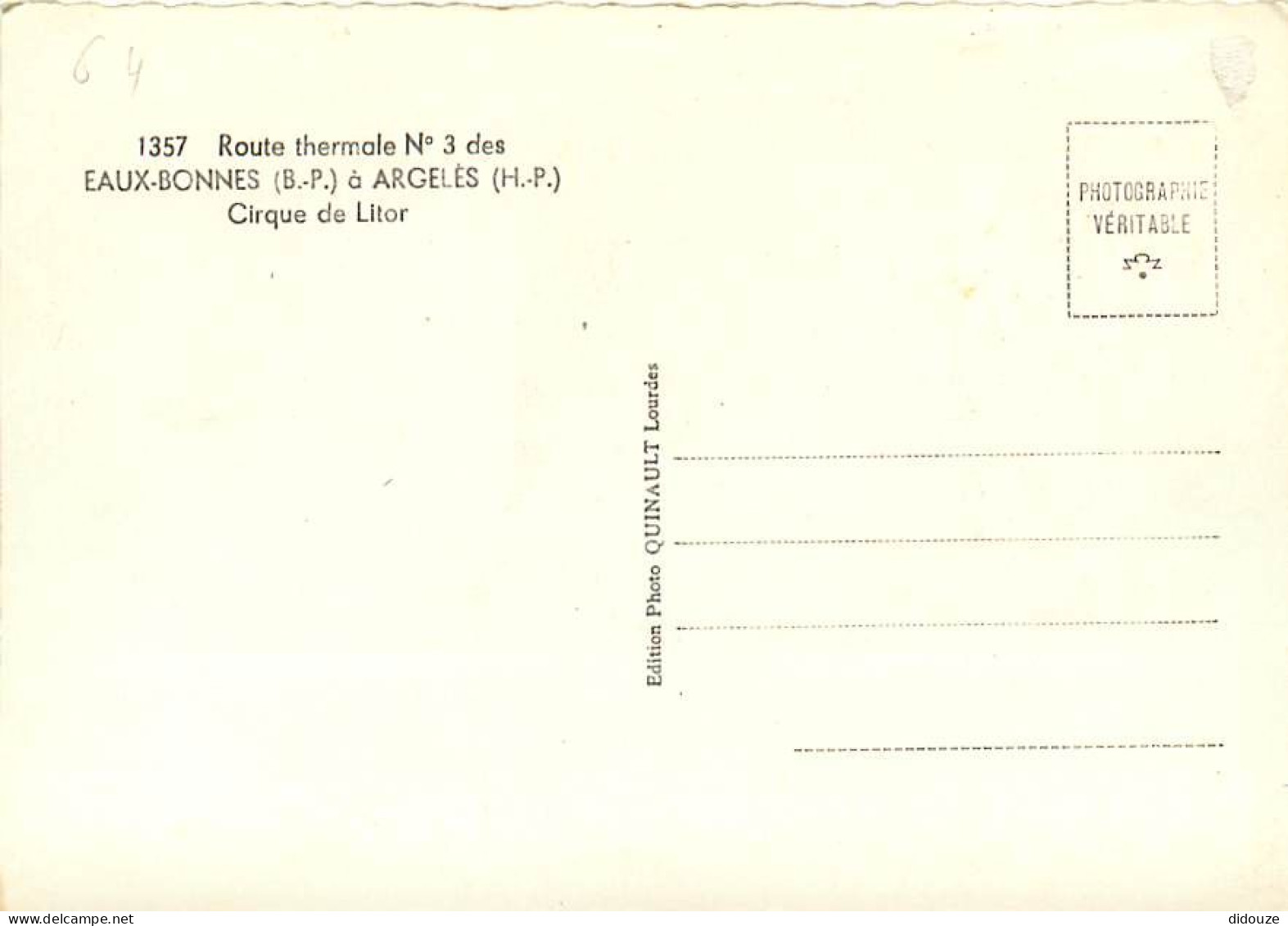 64 - Pyrénées Atlantiques - Route Thermale N° 3 DesEaux Bonnes à Argeles - Cirque De Litor - Animée - Automobiles - Ment - Other & Unclassified