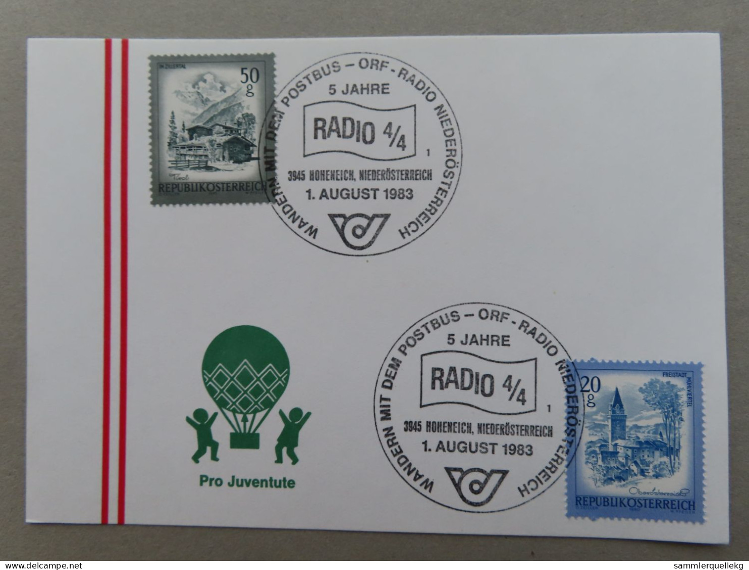 Österreich Pro Juventute - Mit Sonderstempel 1. August 1983 Hoheneich NÖ, Wandern Mit Dem Postbus (Nr.857) - Otros & Sin Clasificación