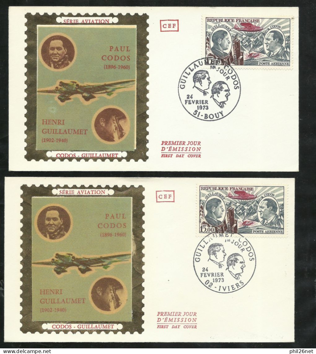 4 FDC Lettres Illustrées Premier Jour Iviers Et Bouy Le 24/2/1973  P.A . N°47 Codos Et Guillaumet Cachets Illustrés B/TB - 1970-1979