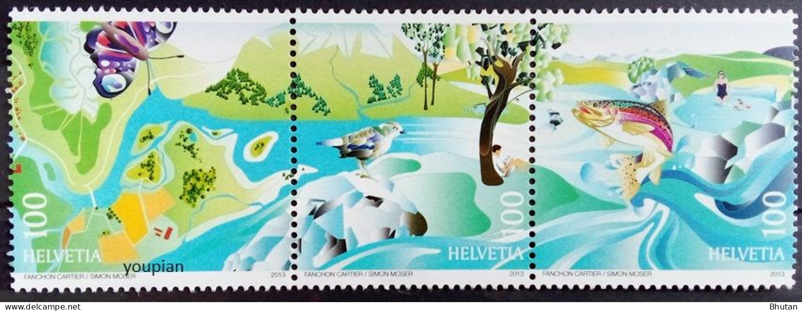 Switzerland 2013, Naturalisation Of Water Bodies, MNH Stamps Strip - Ungebraucht