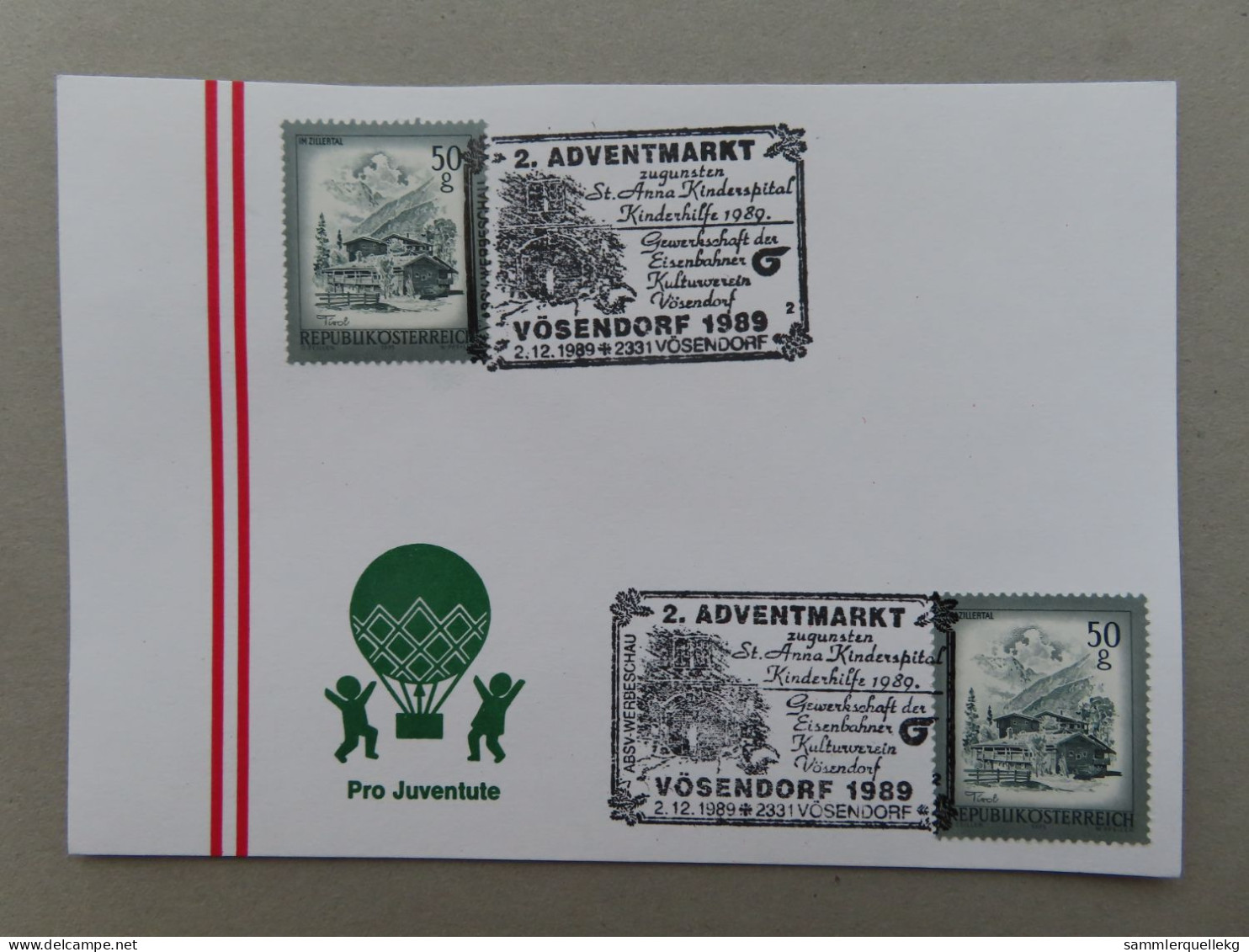 Österreich Pro Juventute - Mit Sonderstempel 2. 12. 1989 Vösendorf. 2. Adventmarkt (Nr.859) - Otros & Sin Clasificación