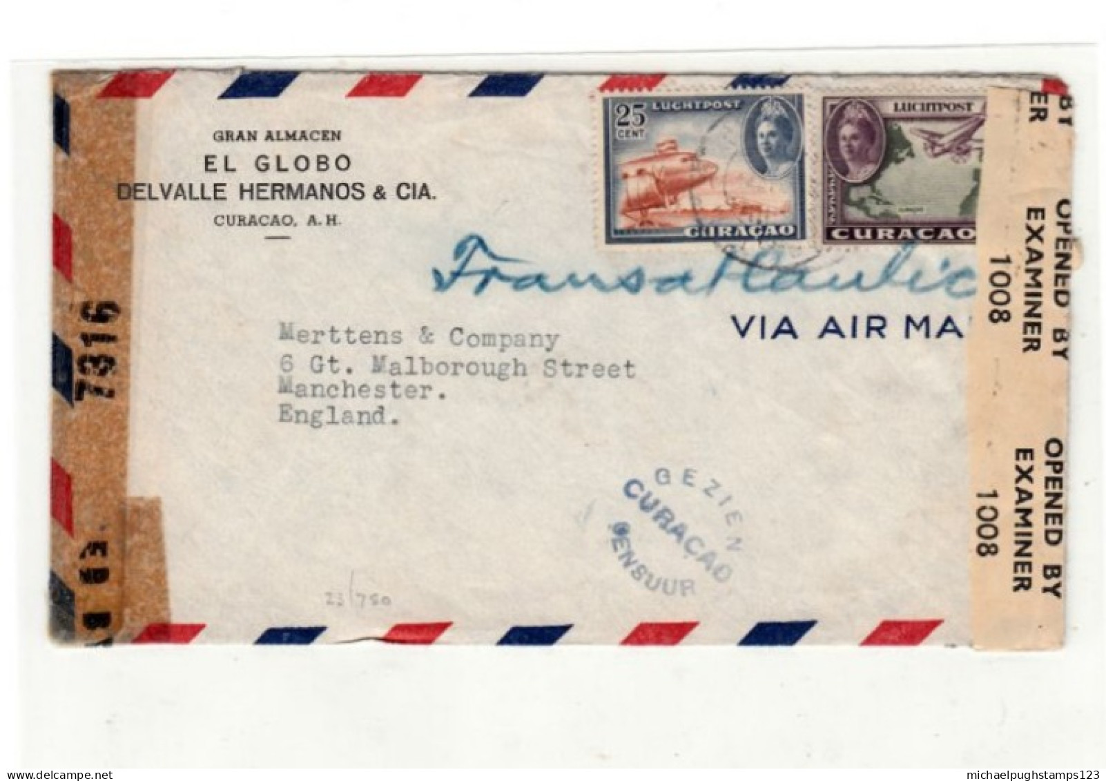 Curacao / W.W.2 Airmail / U.S. + G.B. Cesnsorship - Autres & Non Classés