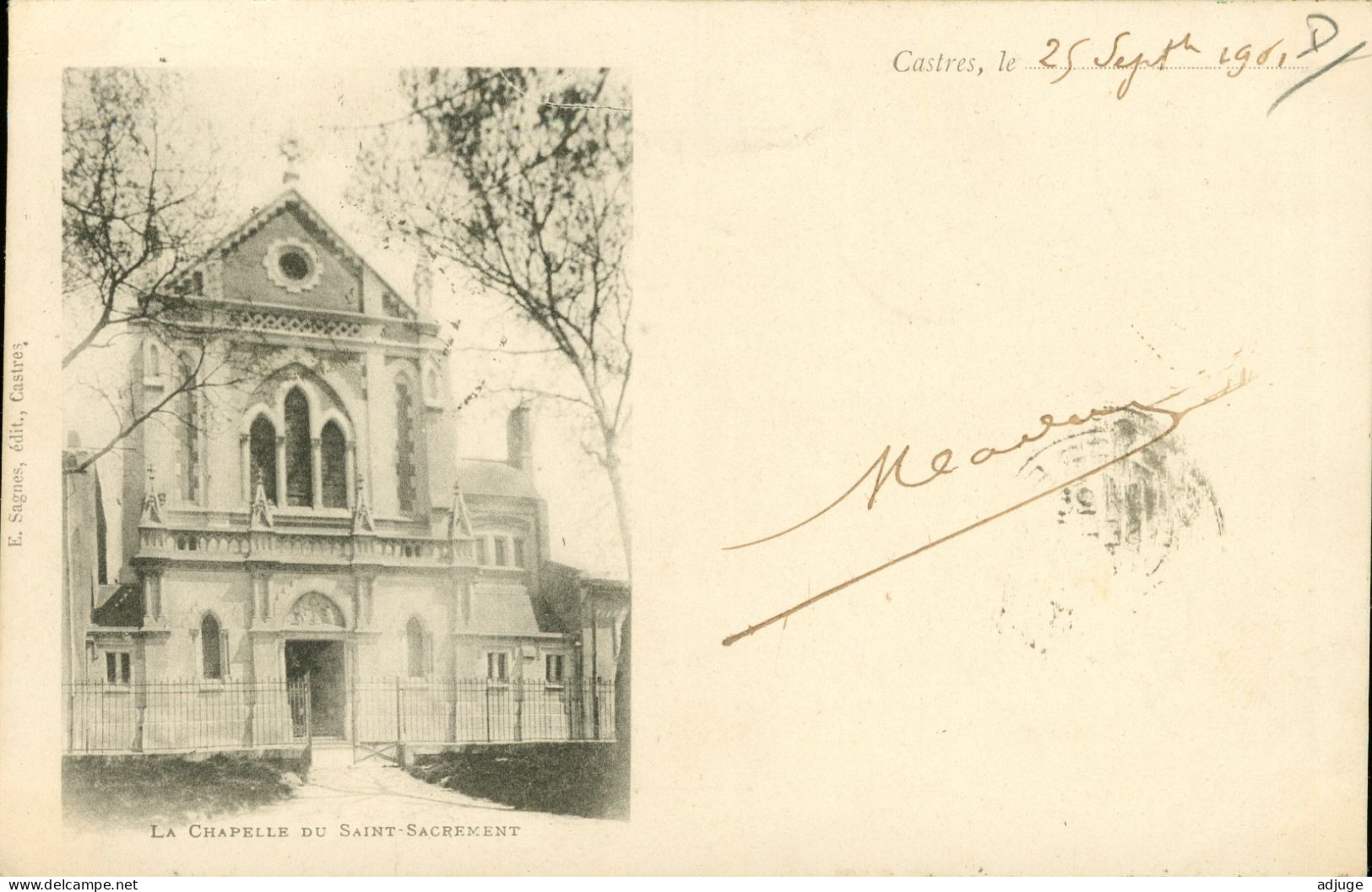 CPA-CASTRES- La Chapelle Du Saint-Sacrement - Pionnière - DND - 25/09/1901 **TBE -*2 Scans - Castres