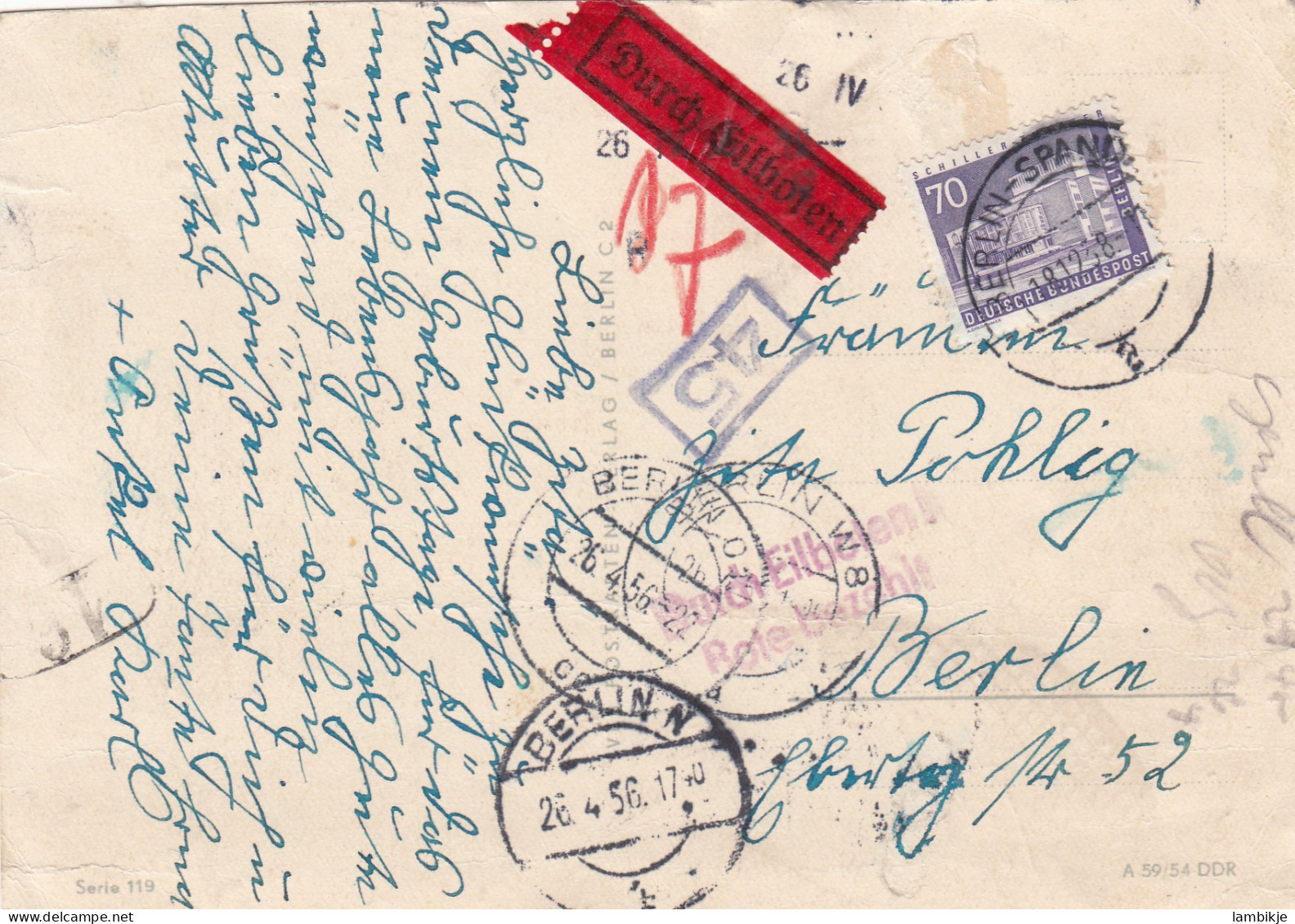 Berlin Postkarte 1956 - Storia Postale