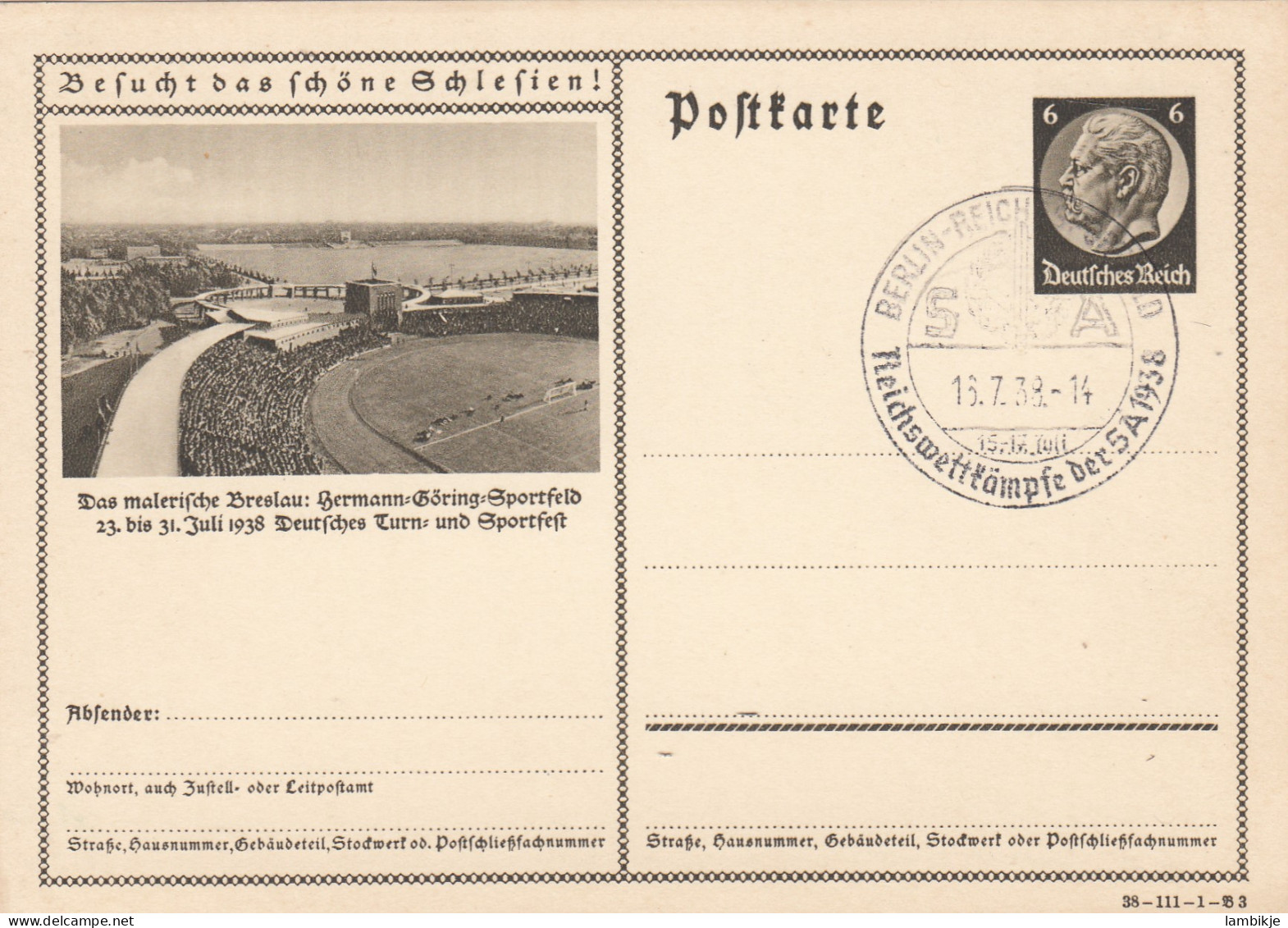 Deutsches Reich Postkarte Mit Sonderstempel  - Covers & Documents