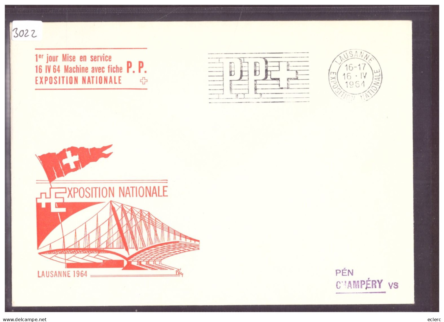 LAUSANNE EXPO NATIONALE - 1er JOUR MISE EN SERVICE DE LA MACHINE AVEC FICHE P.P. 16.IV.1964 - Postage Meters