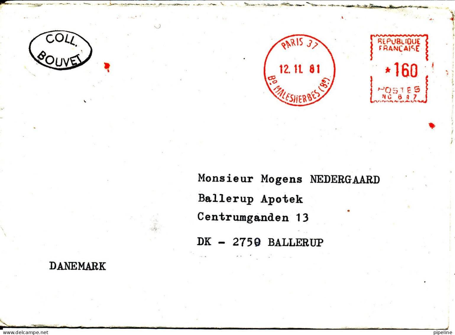 France Cover With Meter Cancel Paris 12-11-1981 Sent To Denmark - Briefe U. Dokumente