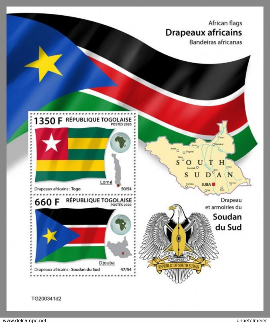TOGO 2020 MNH Flags Flaggen Drapeaux Togo & South Sudan S/S II - OFFICIAL ISSUE - DHQ2049 - Briefmarken