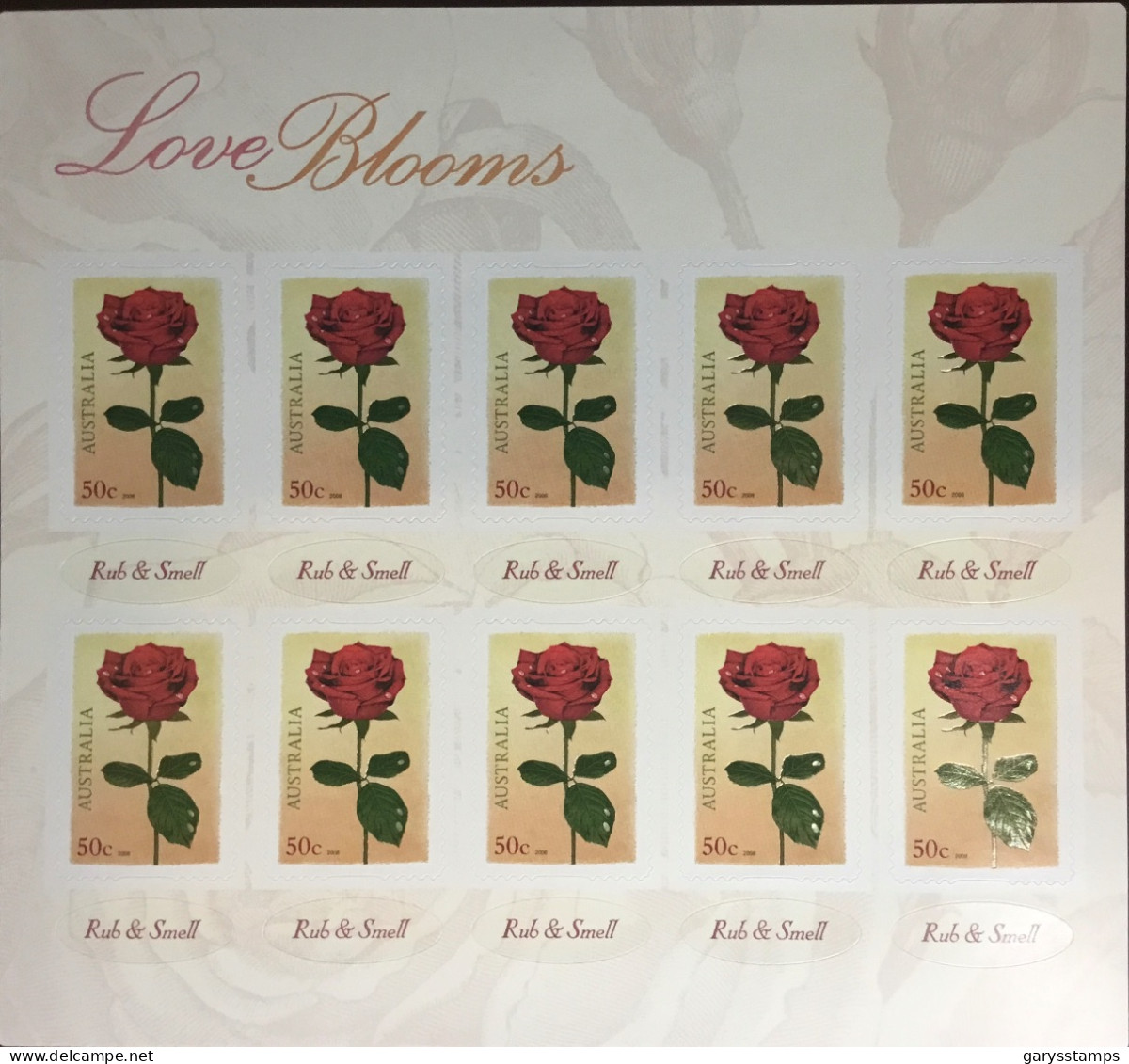 Australia 2008 Love Blooms Roses Flowers Scratch & Sniff Sheetlet MNH - Rose