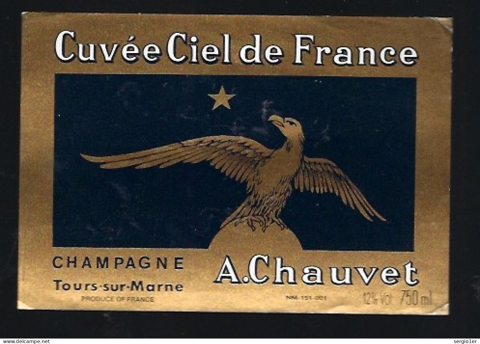 Etiquette Champagne Cuvée Ciel De France A Chauvet  Tours Sur Marne Marne 51 " Aviation, Aigle" - Champagne