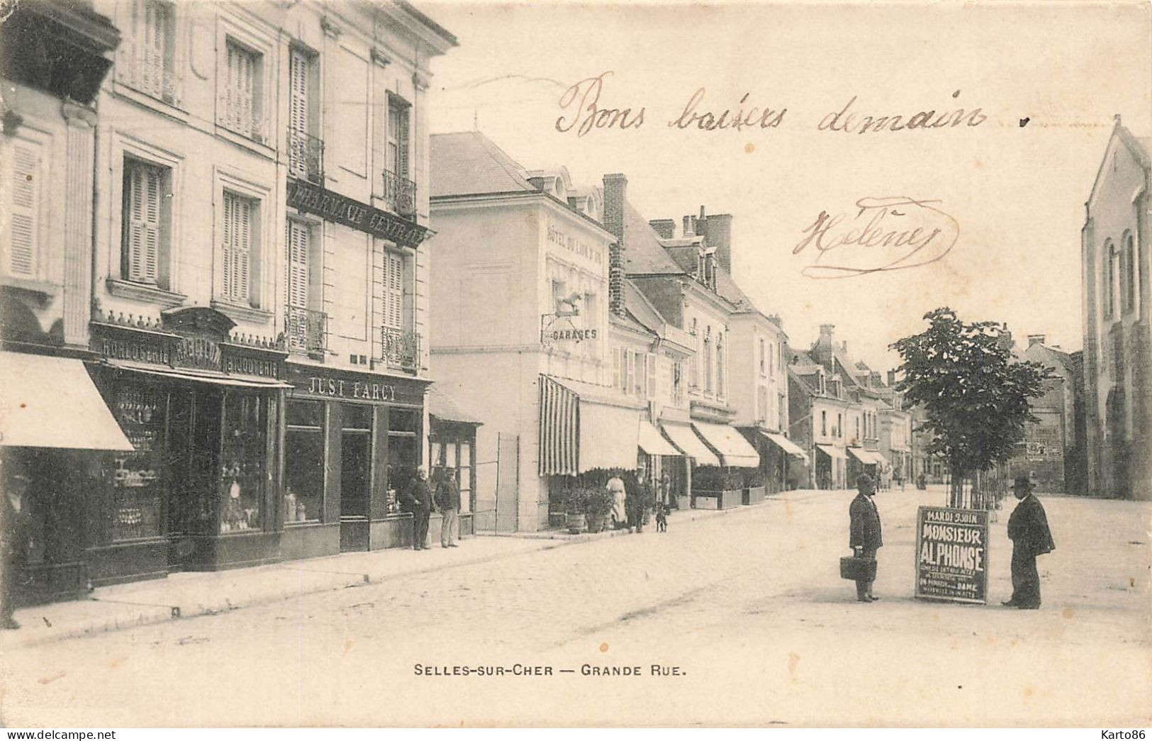 Selles Sur Cher * 1903 * Grande Rue * Pharmacie Centrale JUST FARCY * Horlogerie Bijouterie RABILLON * Villageois - Selles Sur Cher