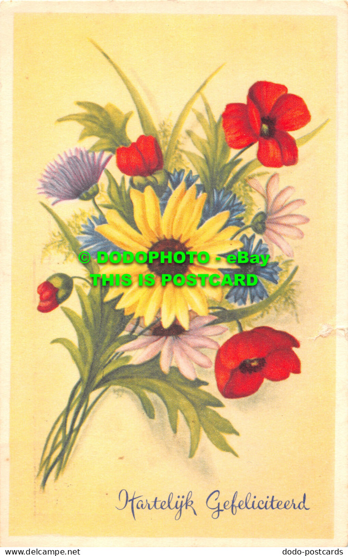 R475676 Hartelyk Gefeliciteerd. 1960. Flowers. Postcard - Monde