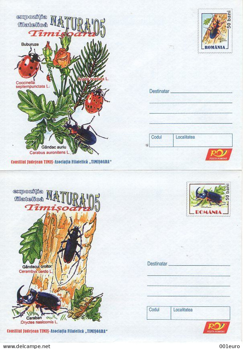 ROMANIA 2005: NATURE PROTECTION - INSECTS, LADY BUG 2 Unused Prepaid Postal Stationery Covers - Registered Shipping! - Entiers Postaux