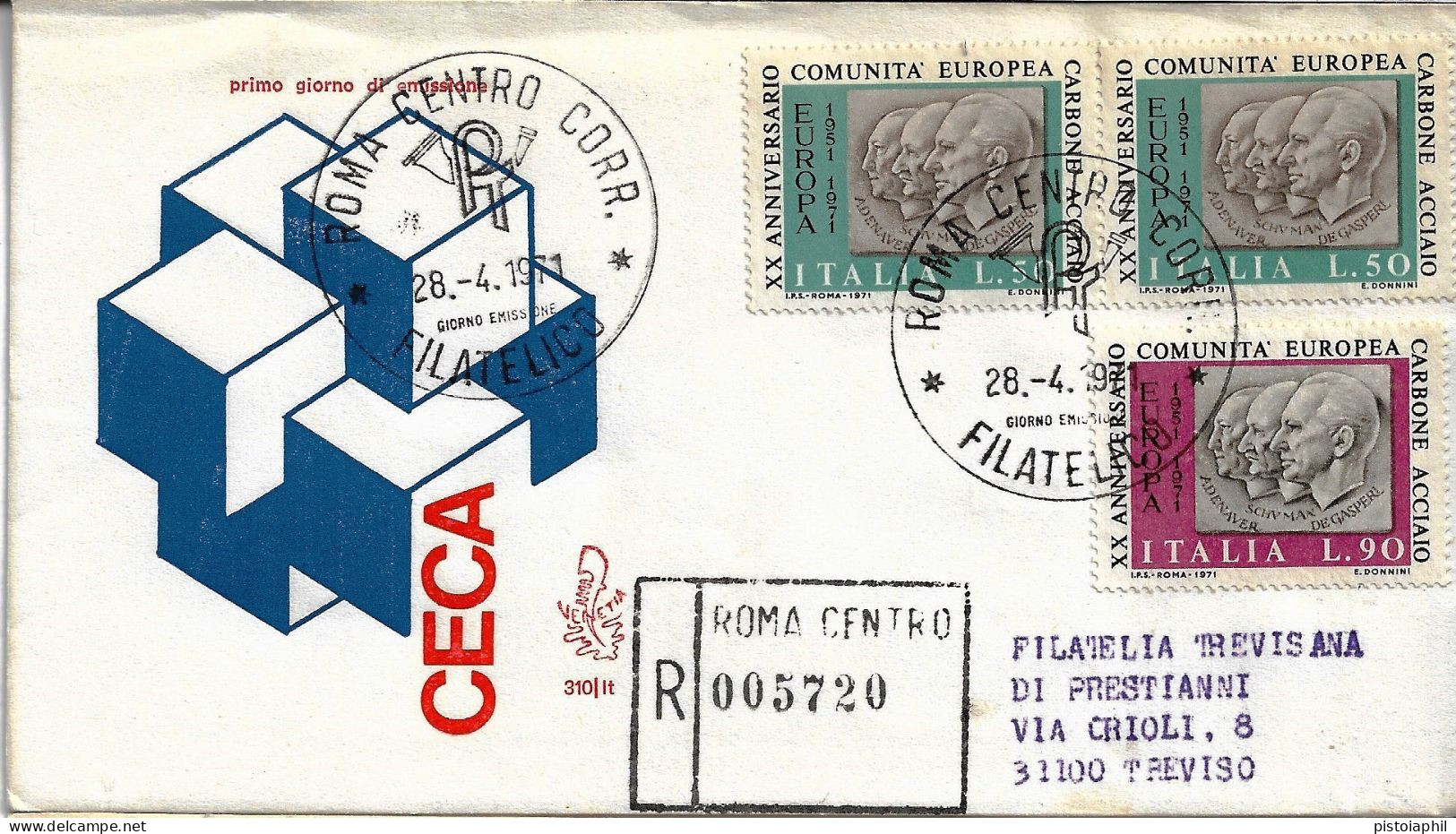 Fdc Venetia: CECA 1971 Raccomandata, Annullo  Filatelico Roma - FDC