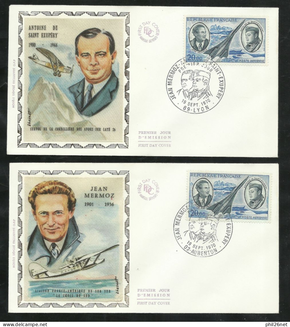 2 FDC Lettres Illustrées Premier Jour Aubenton/Lyon 19/9/1970  P.A . N°47 Mermoz Et Saint Exupéry Cachets Illustrés B/TB - 1970-1979