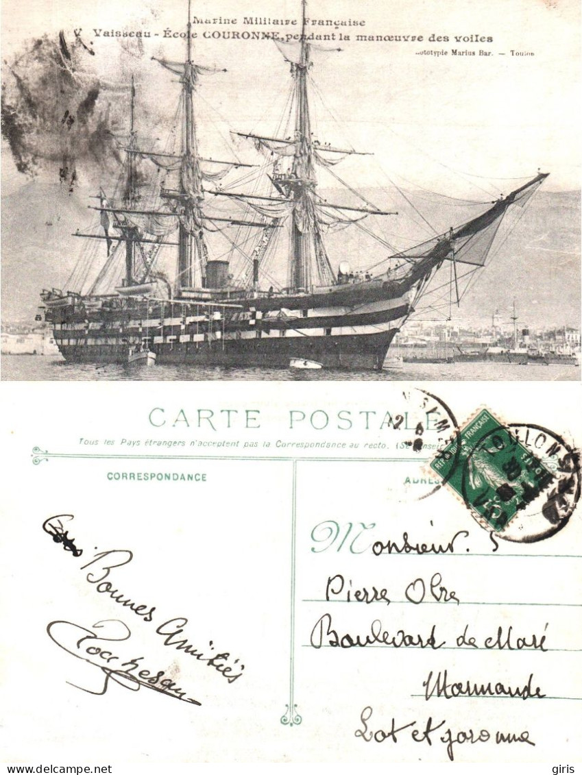 83 - Var - Toulon - Vaisseau - Ecole Couronne Pendant La Manœuvre Des Voiles - Marine Militaire Française - Toulon