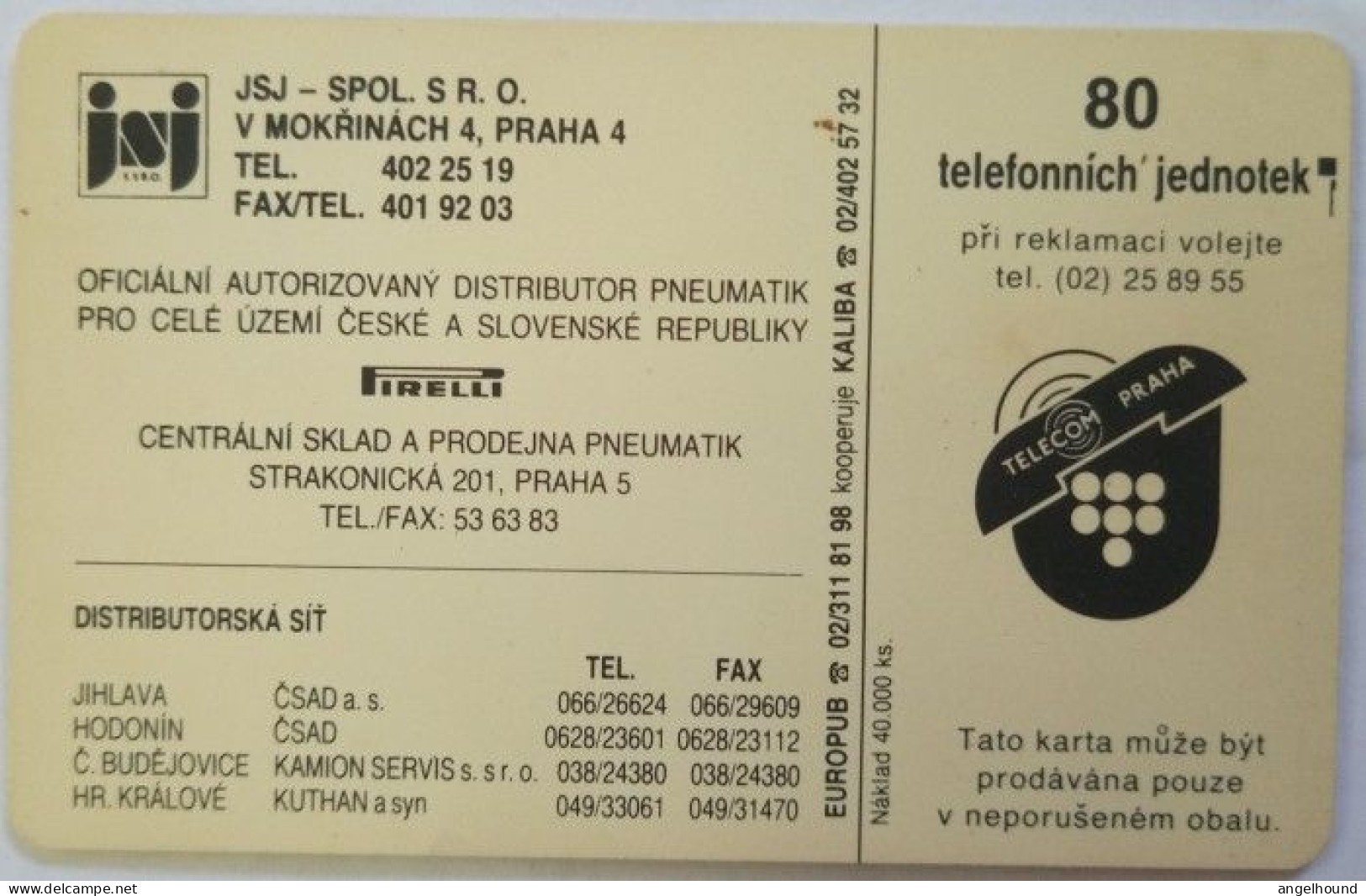 Czech Republic 80 Units Chip Card - Ptomotion - Pirelli - Tsjechië