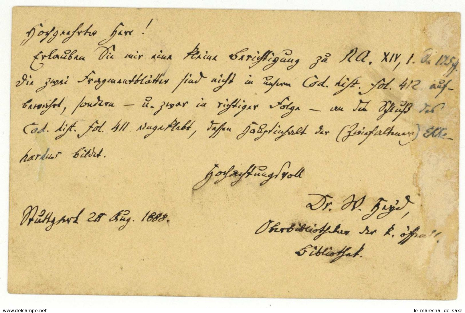 Geschichtswissenschaften Wilhelm Heyd (1823-1906) Historiker Stuttgart 1888 Autograph - Inventors & Scientists