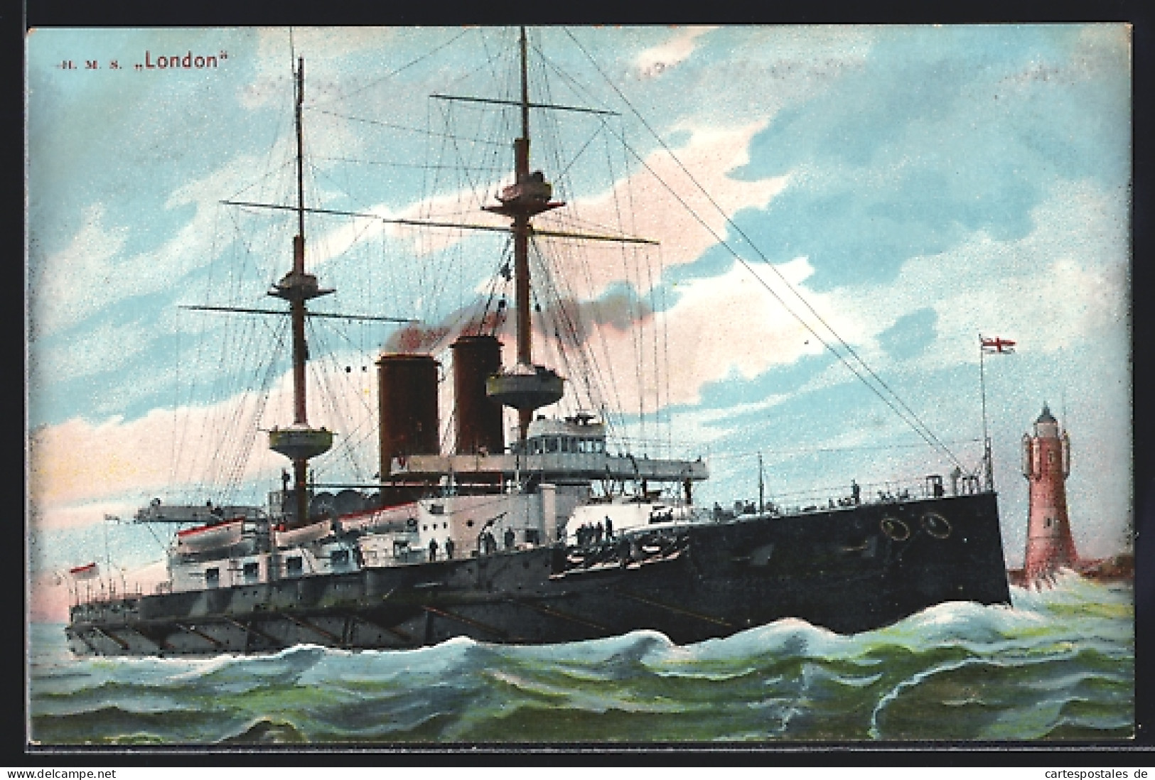 Artist's Pc Kriegsschiff H.M.S. London Auf Hoher See  - Guerre