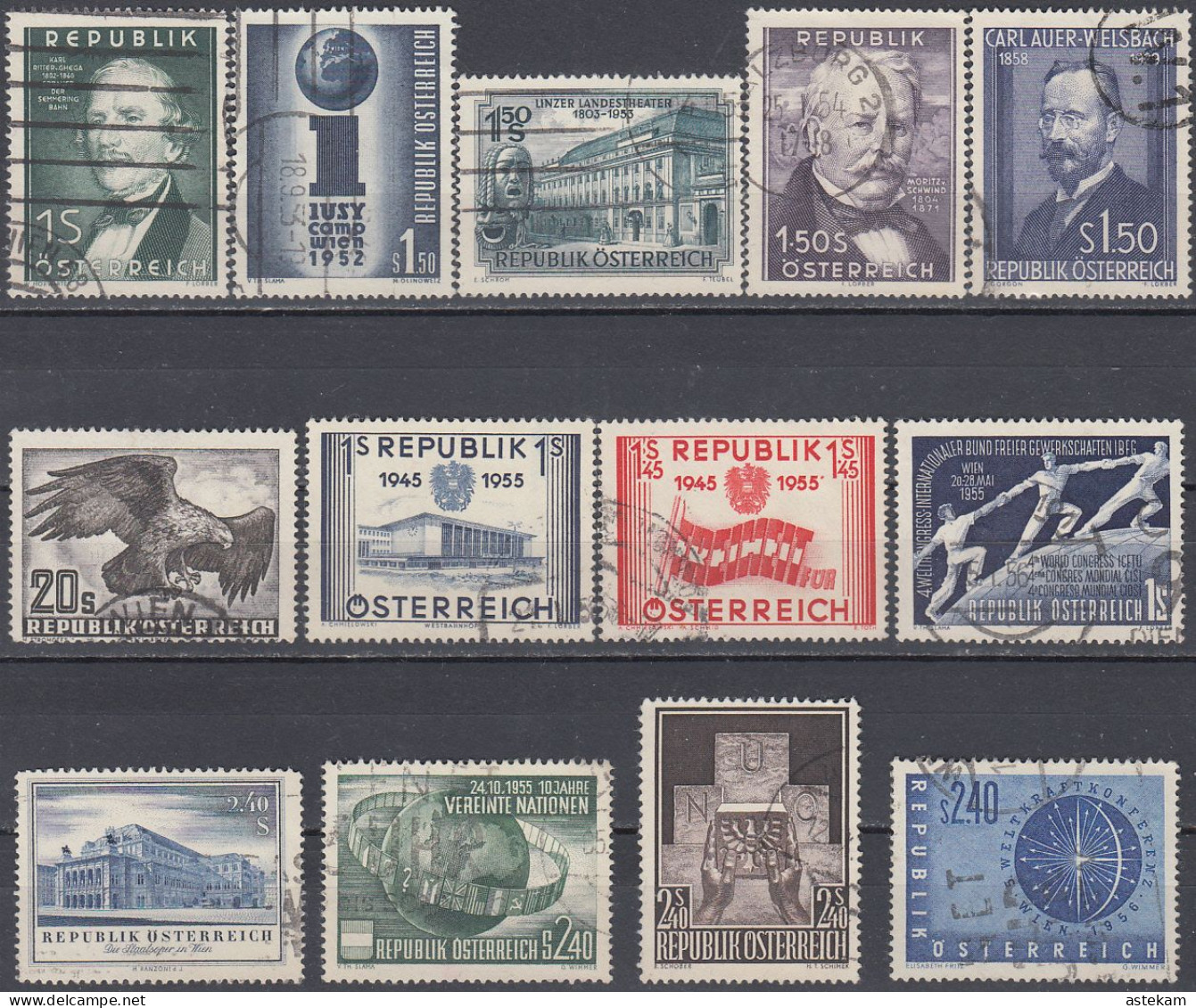 AUSTRIA 1952-1956, THIRTEEN COMPLETE USED STAMPS With GOOD QUALITY - Gebraucht